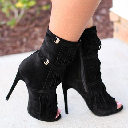 Women Nightclub High Heels Tassel Party Shoes Zipper Fashion Heels Imily Bela