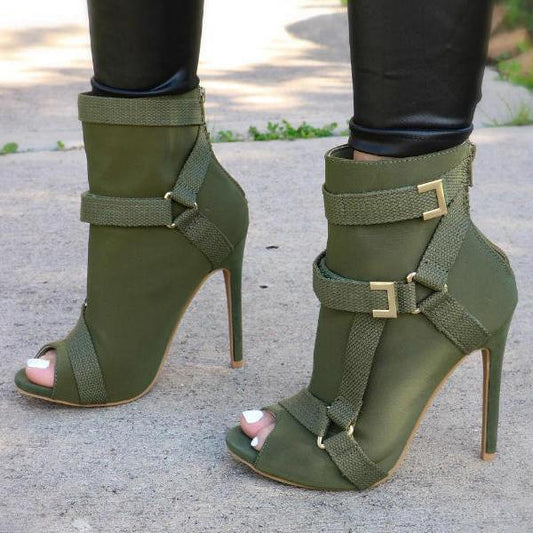 Women Back Zip High Heels Peep Toe Stiletto Heel Ankle Boots