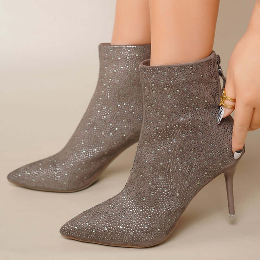 Glitter Pointed Toe Stiletto Heel Ankle Boots Sequin Dress Booties for Women