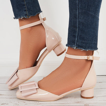 Ankle Strap Closed Toe Low Chunky Heels Dress Work Pumps