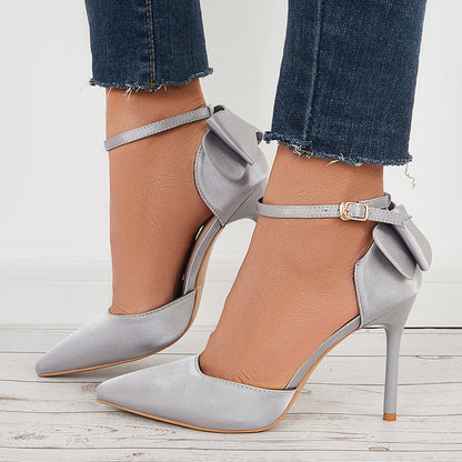 Pointed Toe Stilettos Back Bow Heels Ankle Strap Dress Pumps