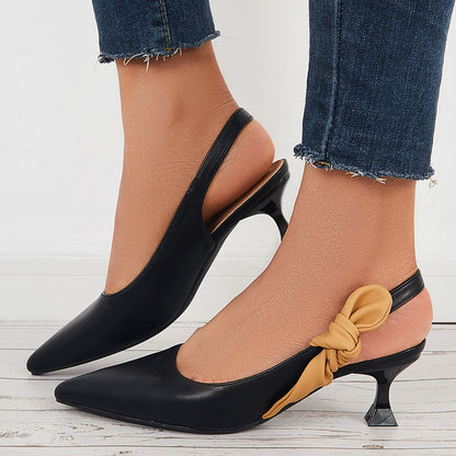 Women Slingback Kitten Heels Pointed Toe Dress Pumps Shoes