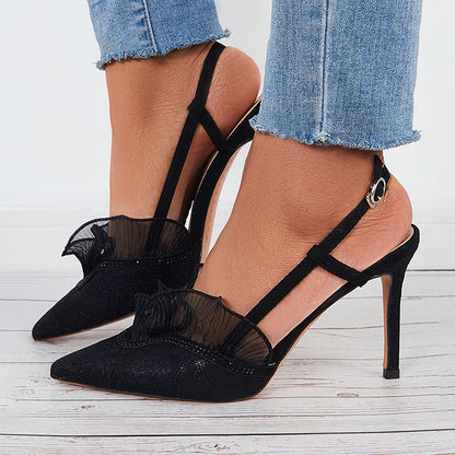 Women Pointed Toe High Heels Black Dress Slingback Pumps