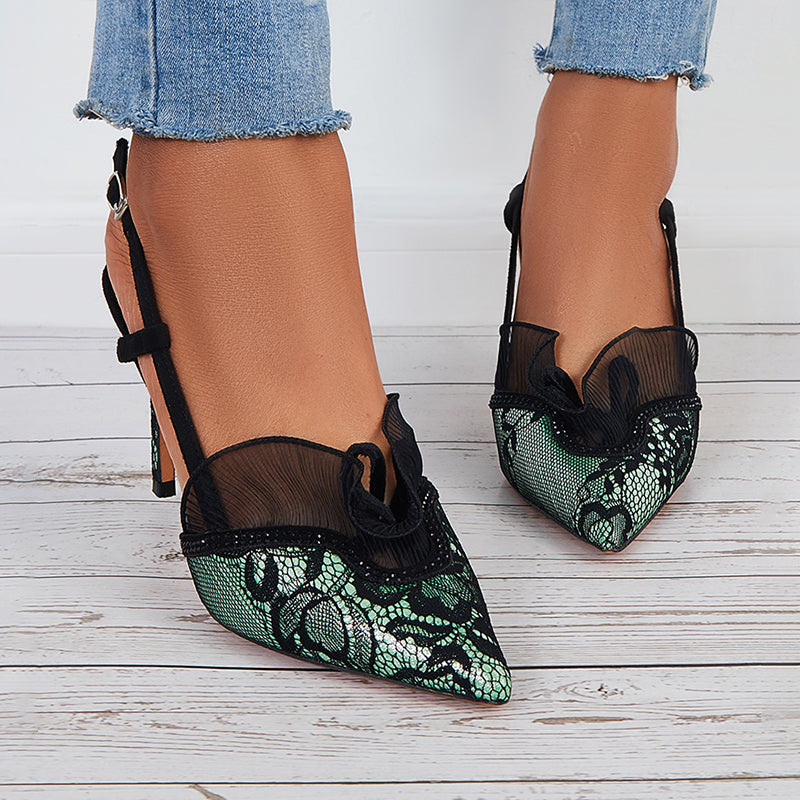 Women Pointed Toe High Heels Black Dress Slingback Pumps