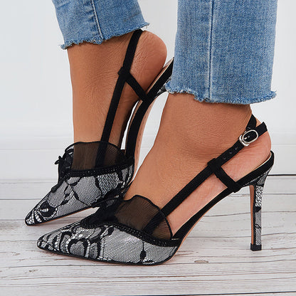 Women Pointed Toe High Heels Black Dress Slingback Pumps