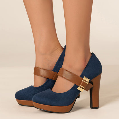 Retro Mary Jane Platform Chunky Heels Buckle Straps Pumps