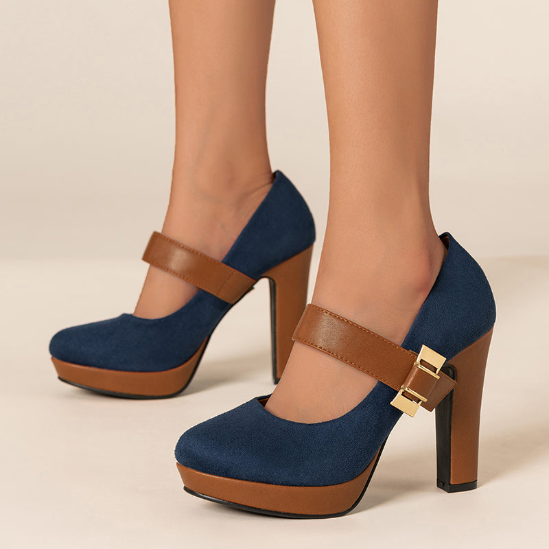 Retro Mary Jane Platform Chunky Heels Buckle Straps Pumps