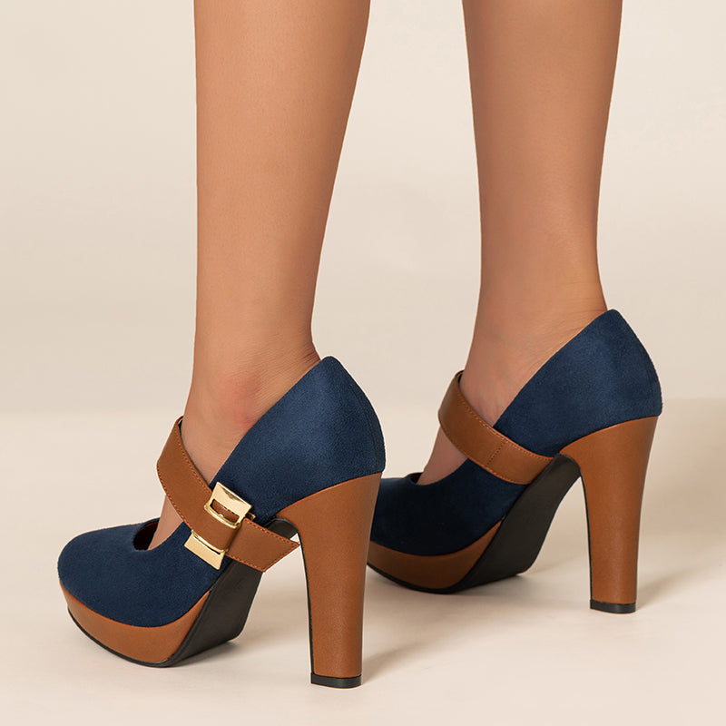 Retro Mary Jane Platform Chunky Heels Buckle Straps Pumps