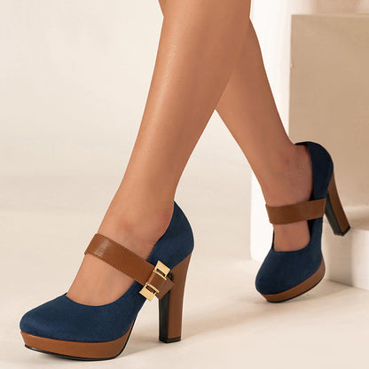 Retro Mary Jane Platform Chunky Heels Buckle Straps Pumps