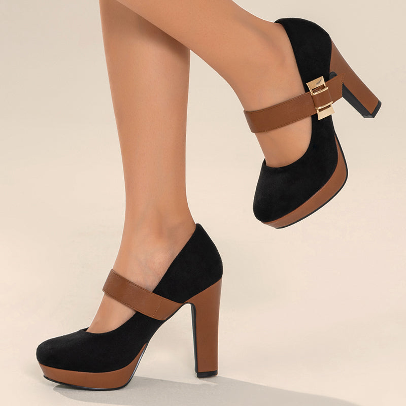 Retro Mary Jane Platform Chunky Heels Buckle Straps Pumps