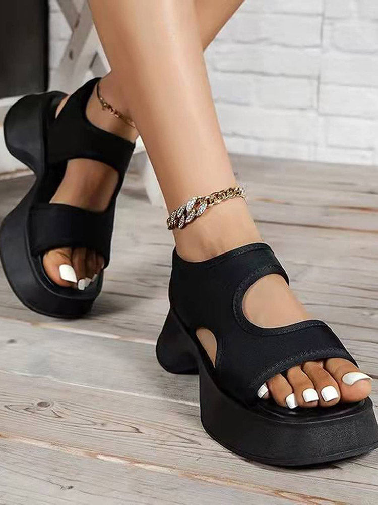 Square Toe Hollow Out Platform Sandals