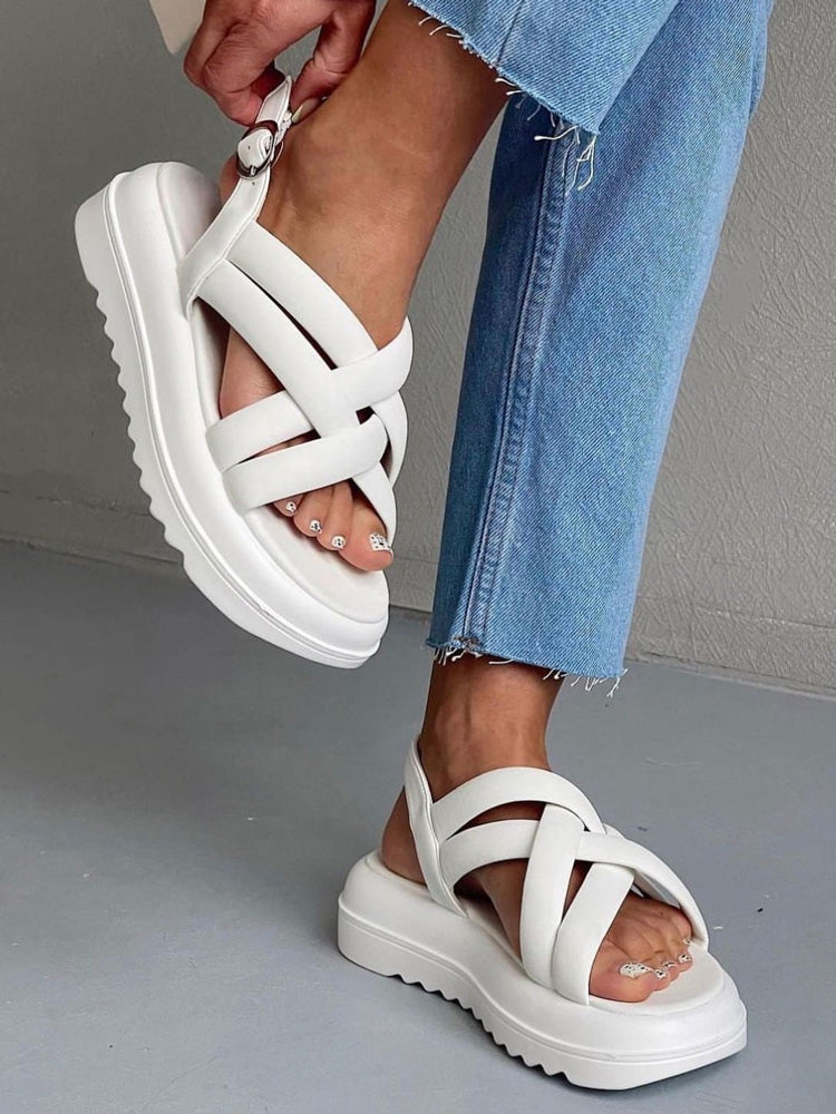 Cross Strap Buckle Platform Sandals