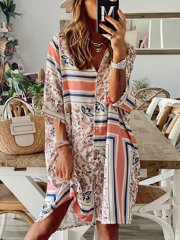 Printed Polo Shirt Midi Dress