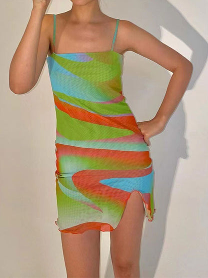 Multi Color Mesh Mini Dress