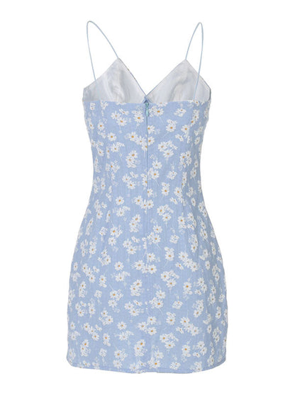 Daisy Pattern Split Slip Mini Dress