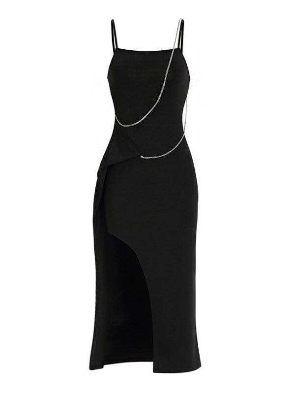 Chain Embellished Split Bodycon Maxi Dress