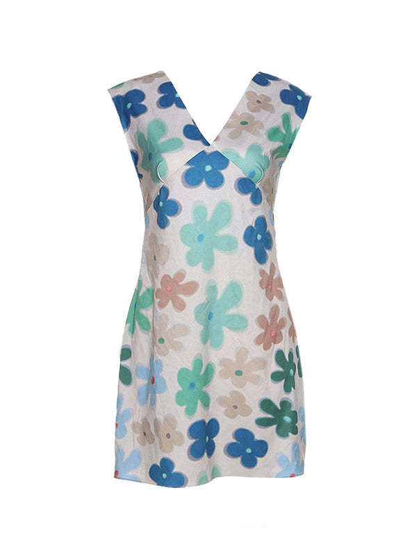 Dyed Floral Print Strap Mini Dress