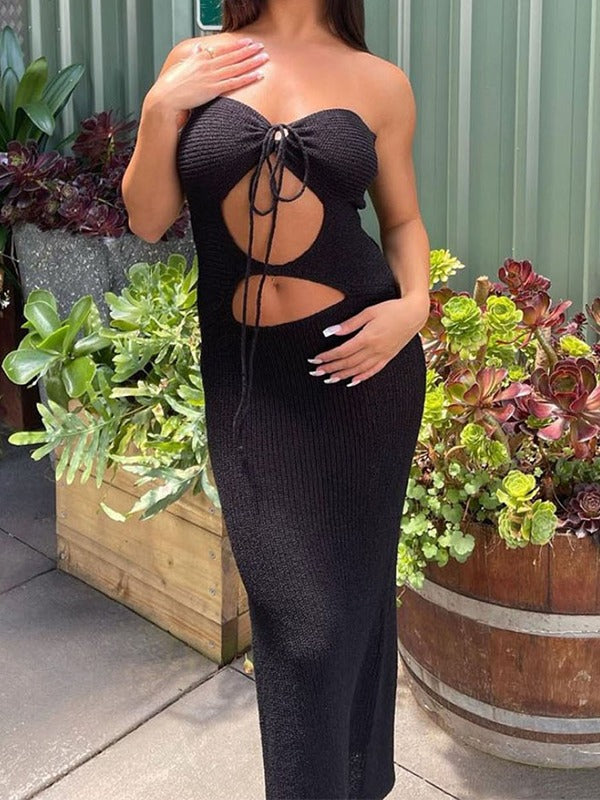 Split Cutout Halter Knit Maxi Dress