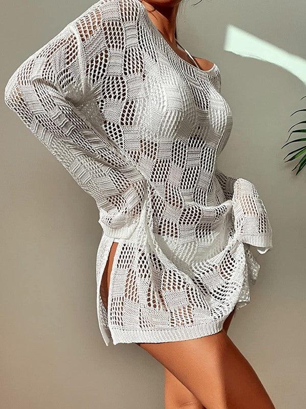 Split Long Sleeve Cover Up Mini Dress