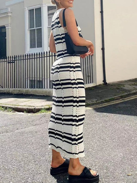 Sleeveless Striped Knit Maxi Dress