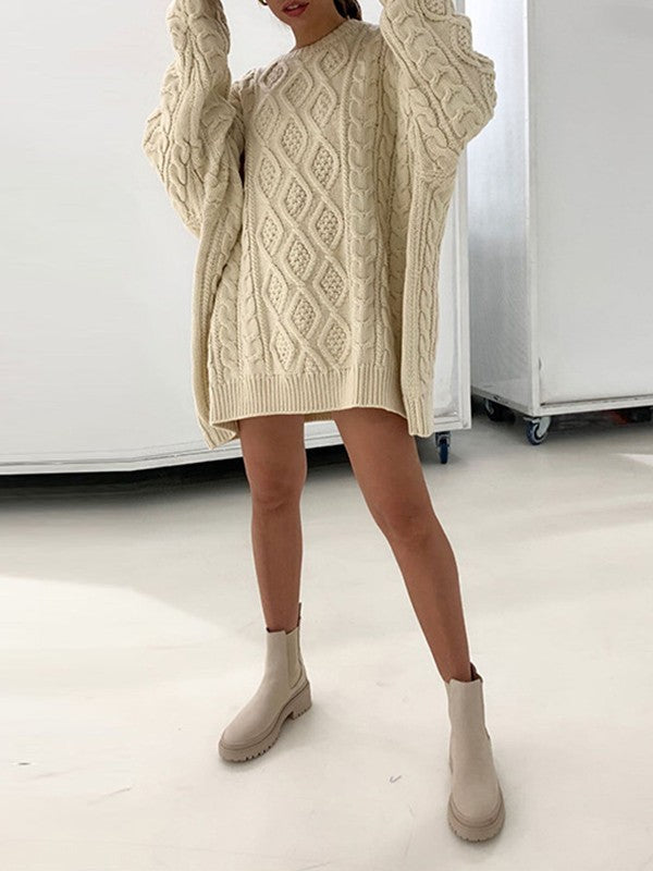 Cable Knit Long Sleeve Mini Dress