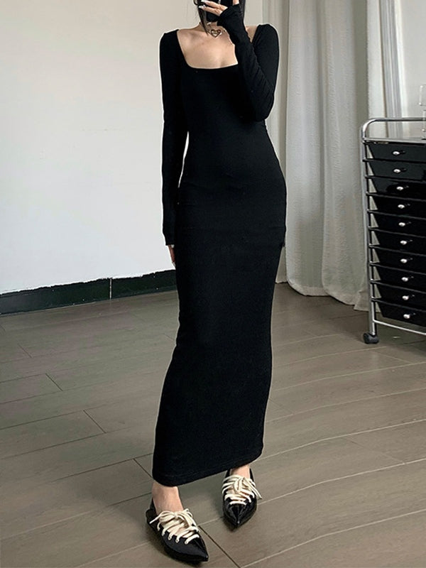 Black Long Sleeve Bodycon Maxi Dress