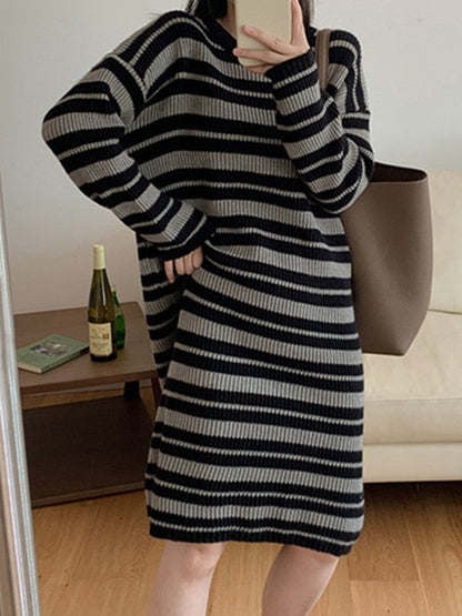 Knitted Stripe Long Sleeve Maxi Dress