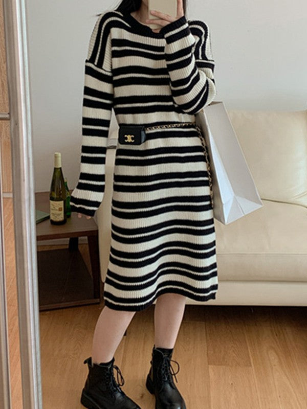 Knitted Stripe Long Sleeve Maxi Dress