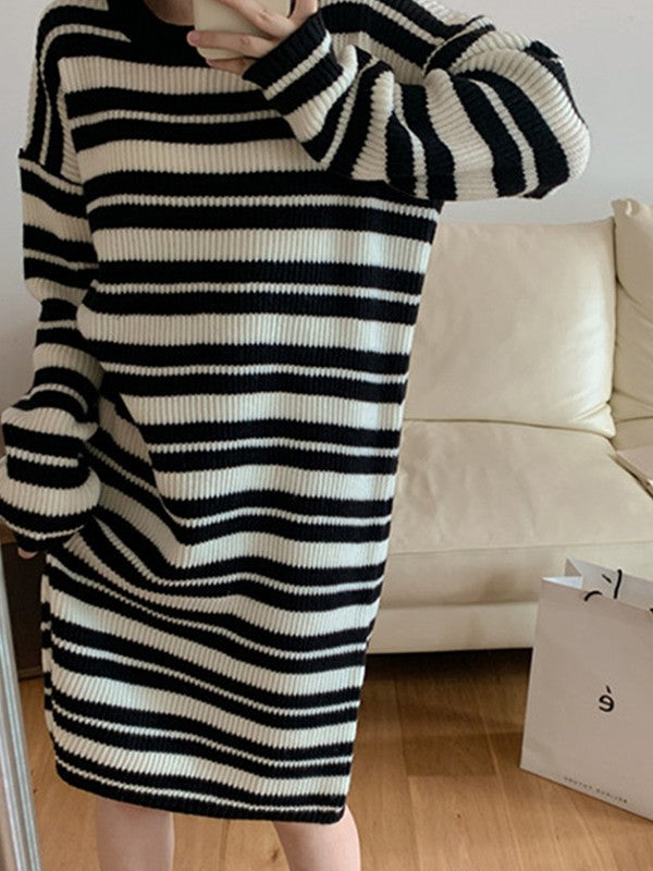 Knitted Stripe Long Sleeve Maxi Dress