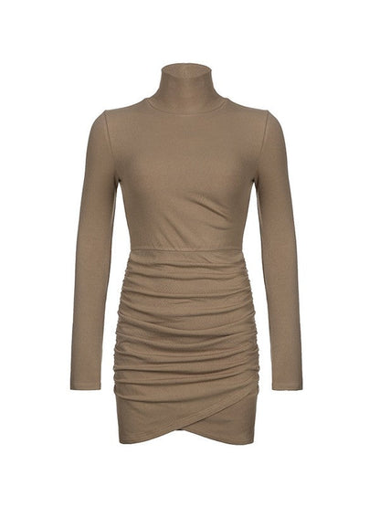 Ruched Cross Over Knitted Long Sleeve Mini Dress