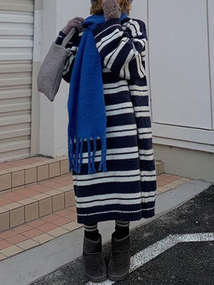 Long Sleeve Striped Pullover Sweater Maxi Dress