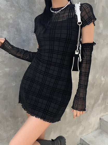 Gloves Design Checkered Mini Dress Set