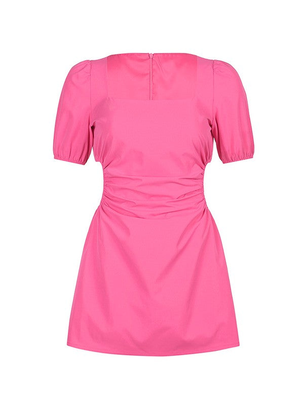 Ruched Cutout Puff Sleeve Mini Dress