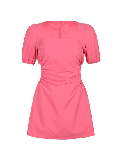 Ruched Cutout Puff Sleeve Mini Dress