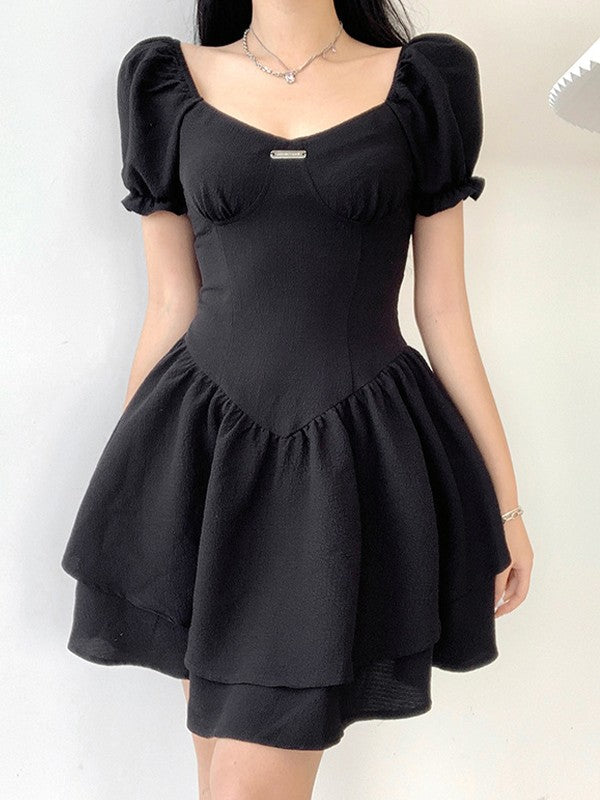 Black Puff Sleeve Corset Mini Dress