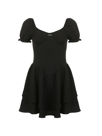 Black Puff Sleeve Corset Mini Dress