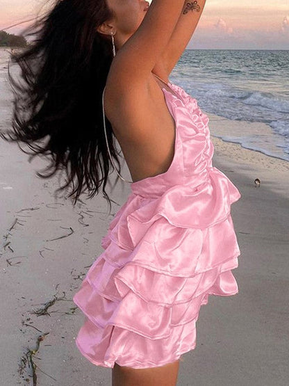 Backless Ruffle Tiered Slip Mini Dress