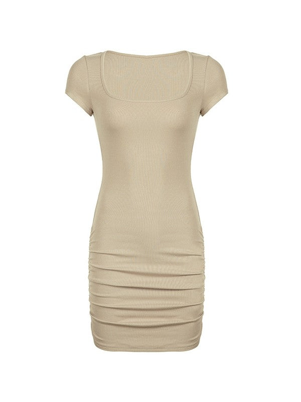 Ruched Short Sleeve Bodycon Mini Dress