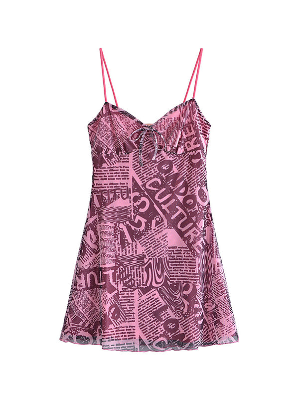 Printed Mesh Slip Mini Dress