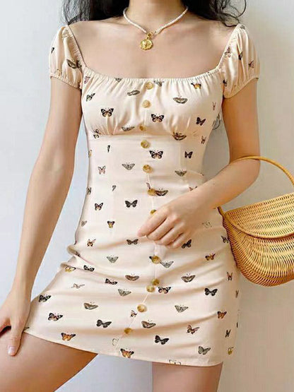 Puff Sleeve Butterfly Mini Dress