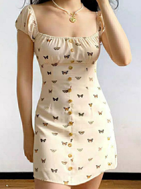 Puff Sleeve Butterfly Mini Dress