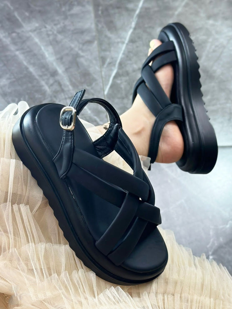 Cross Strap Buckle Platform Sandals