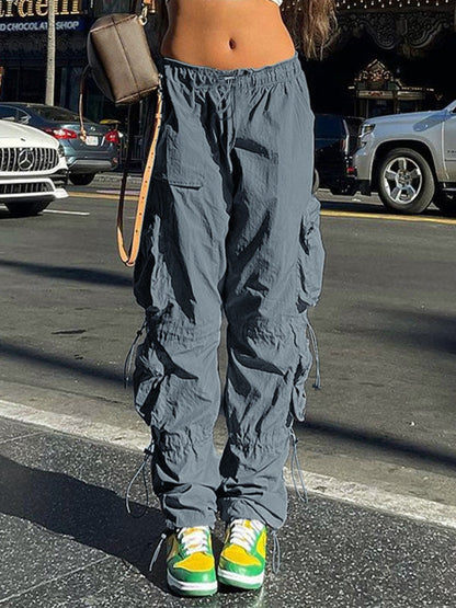 Size Friendly Pocket Drawstring Parachute Cargo Pants