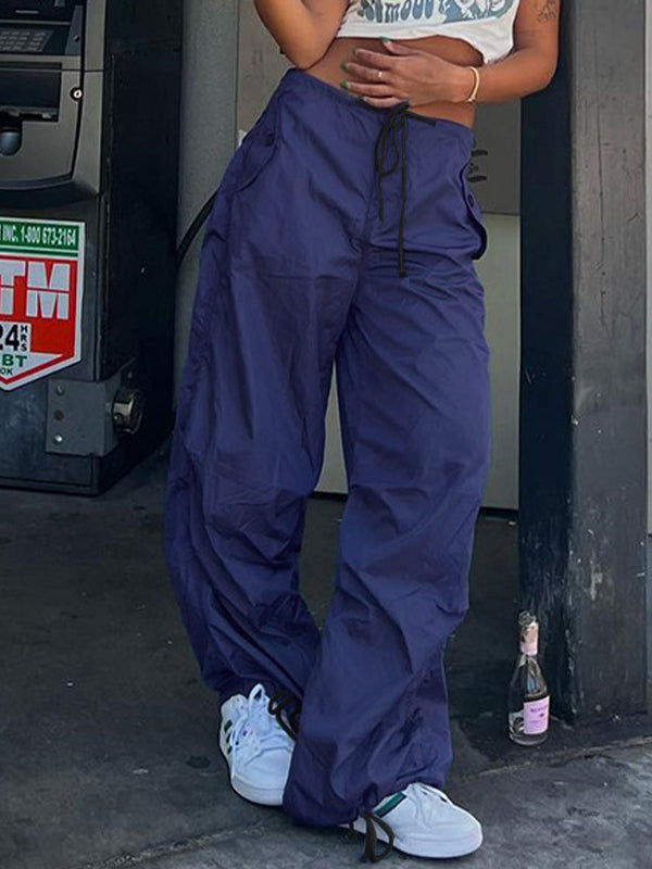 Tie Strap Baggy Parachute Cargo Pants