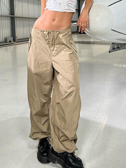 Tie Strap Baggy Parachute Cargo Pants