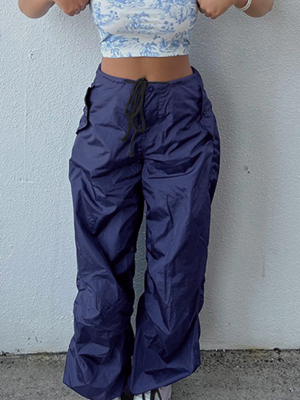 Tie Strap Baggy Parachute Cargo Pants