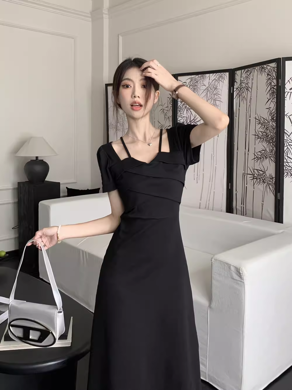 Black Short Sleeves Dress  HOT1529