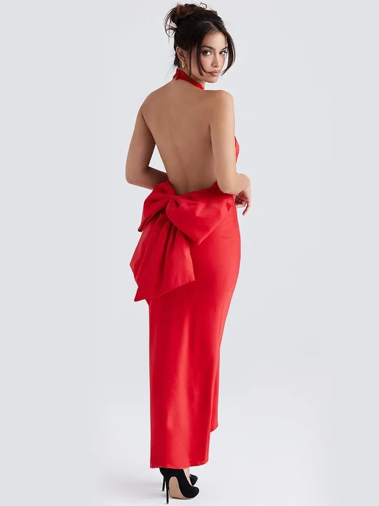 Elegant Red 3D Flower Backless Maxi Dress For Women Off Shoulder Sleeveless Sling Dresses Winter Female Party Club Sexy Robe