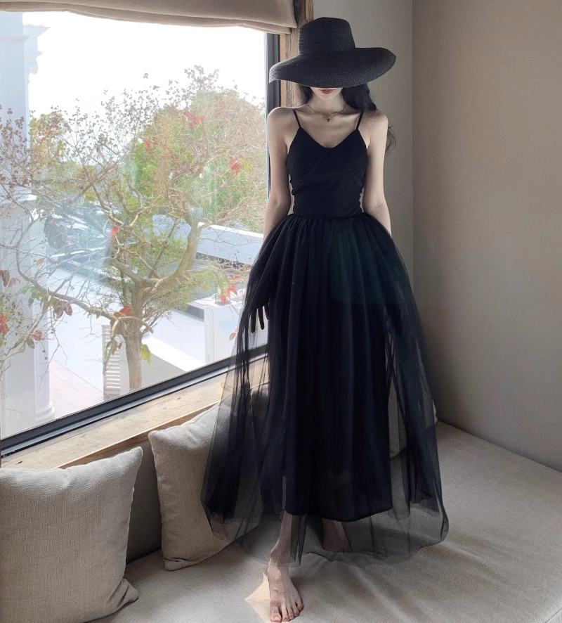 Black A-line Tulle Dress   HOT1258