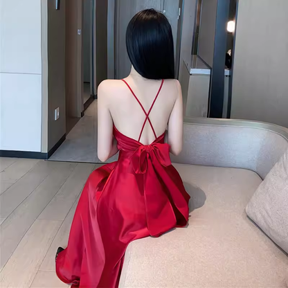 Red Backless Summer Dress   HOT1495